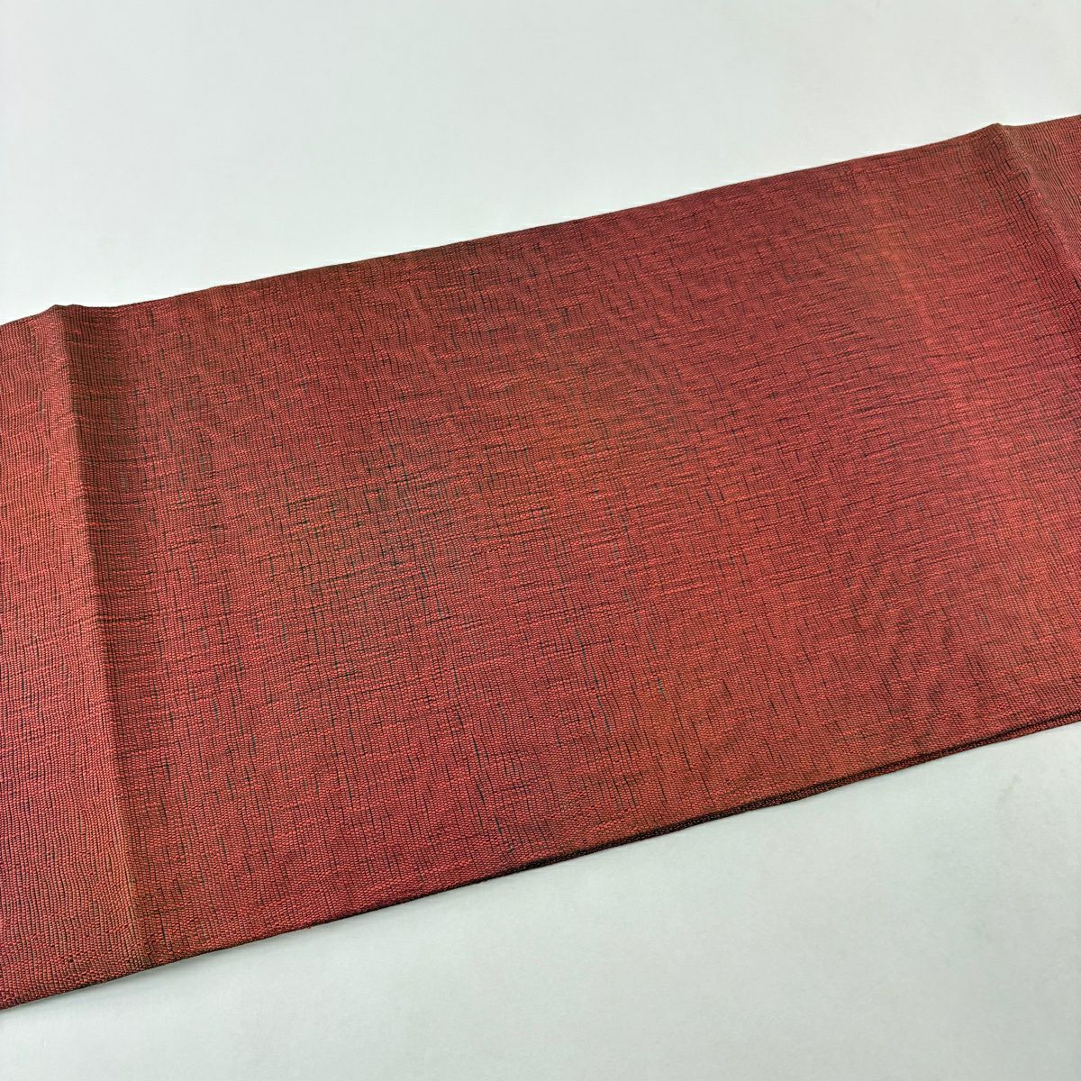 【美品】 袋帶 秀品級 夏帶 幾何學 金金箔 茜色 大鼓圖案 純蠶絲