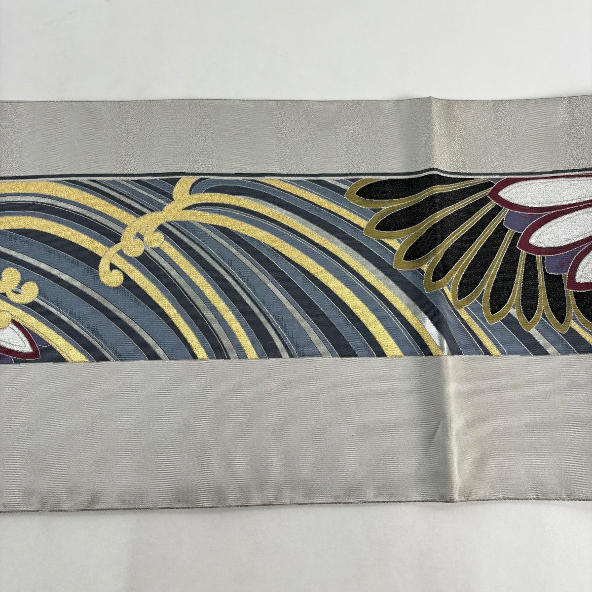 袋帶 秀品級 波頭 菊花 金銀絲 灰 深藍 六通 純蠶絲