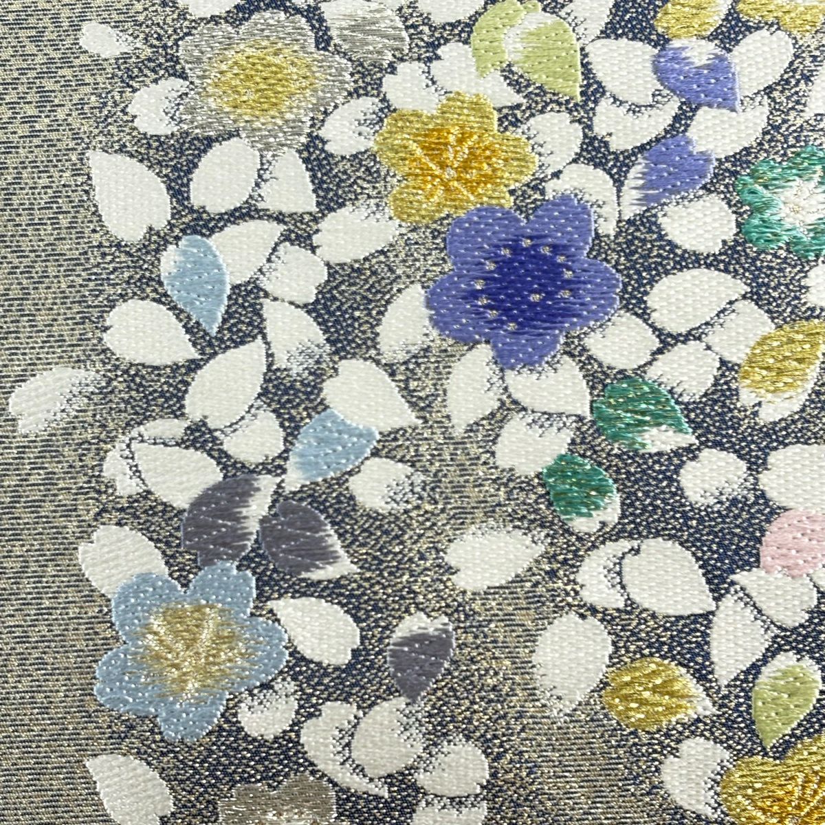 【美品】 袋帶 秀品級 證書齊全 櫻花花瓣 金銀絲 金金箔 銀色 六通 純蠶絲