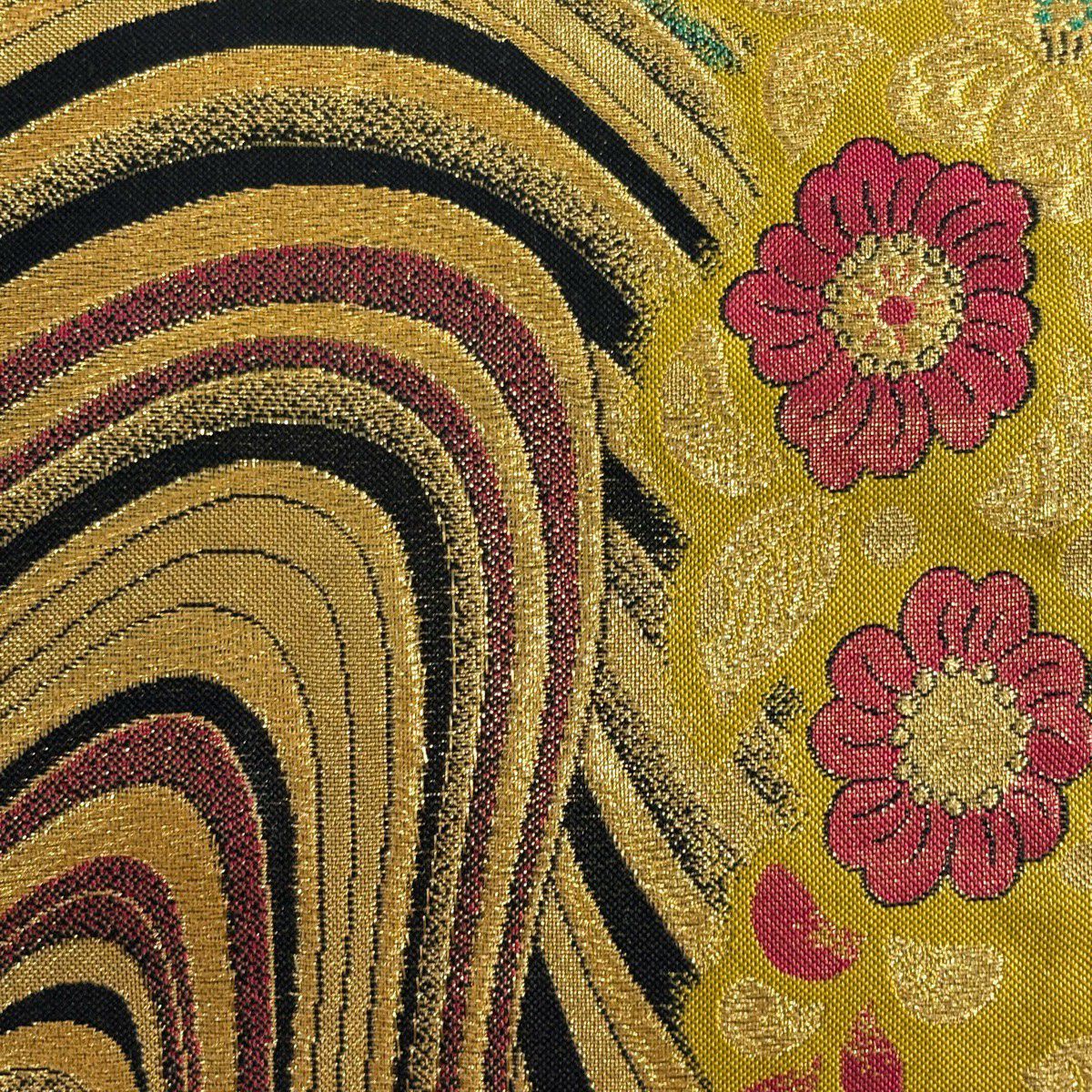 【美品】 袋帶 優品級 振袖禮服禮服用 櫻花 幾何學 金絲 金金箔 金 六通 純蠶絲