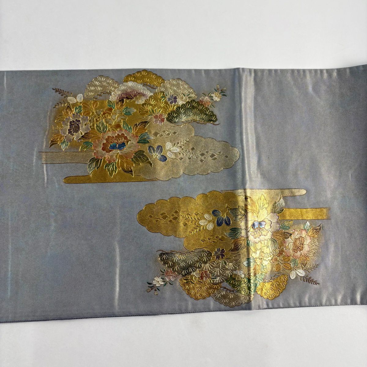 袋帶 秀品級 御所車 松樹梅花 金銀彩 金色 大鼓圖案 純蠶絲