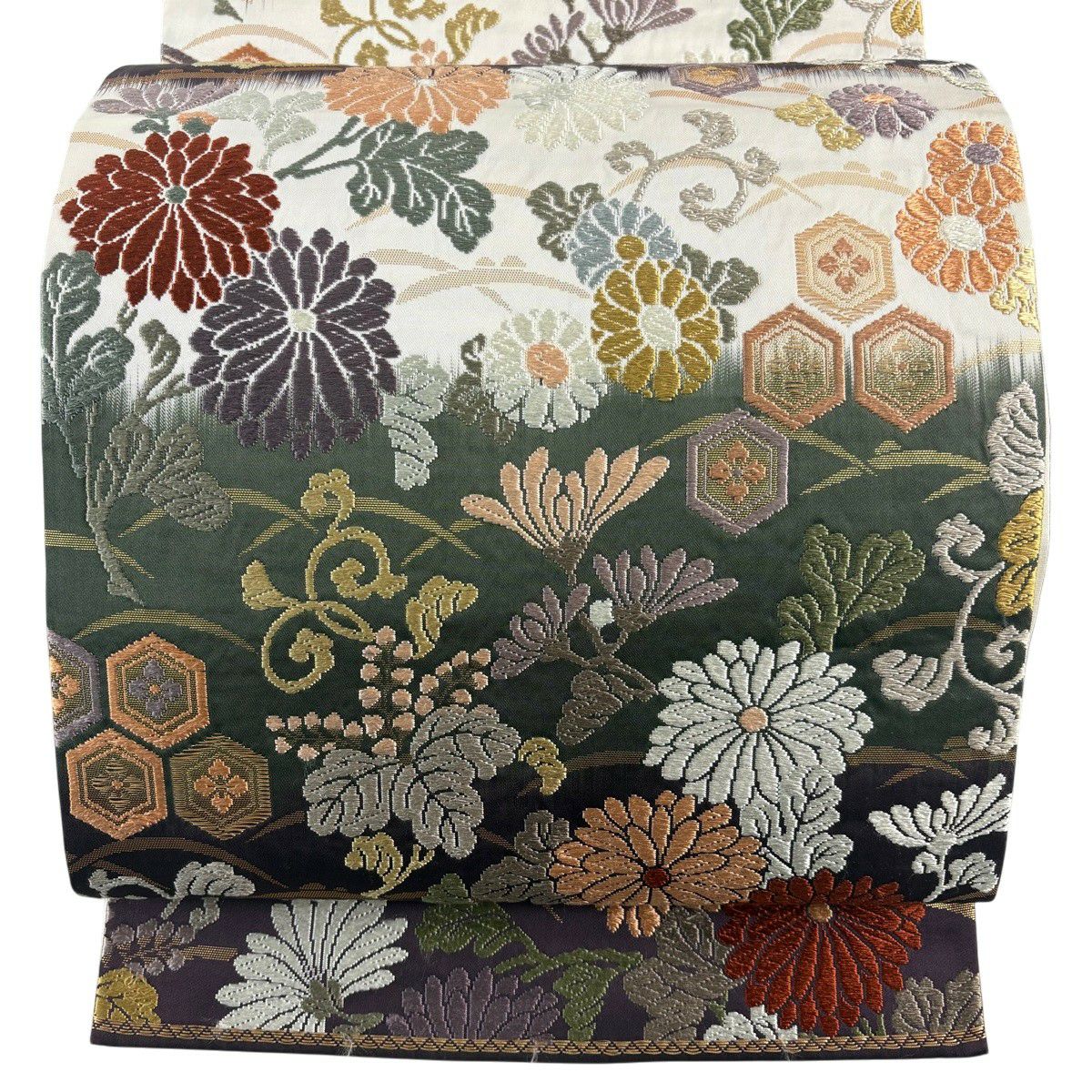 袋帶 秀品級 菊花 桐 金絲 金金箔 奶油 六通 純蠶絲