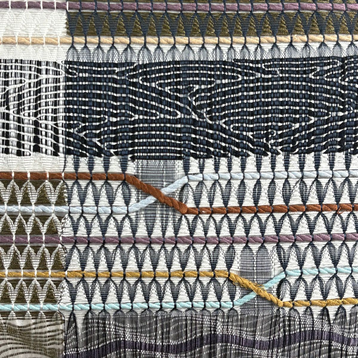 【美品】 袋帶 秀品級 幾何學 青灰 深藍色 正蠶絲