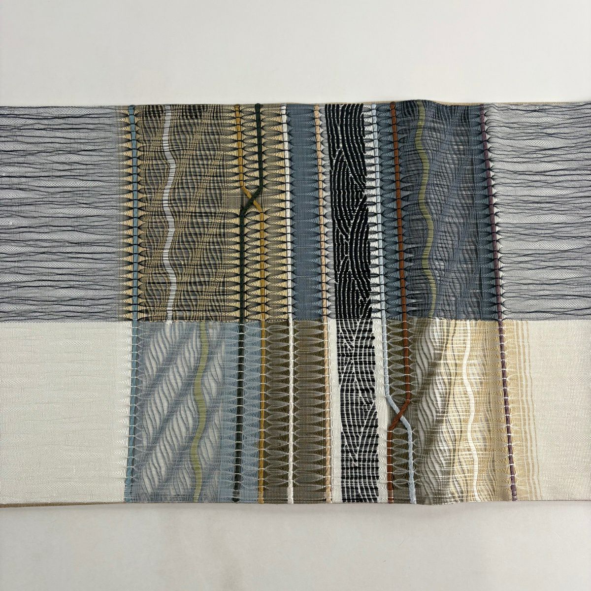 【美品】 袋帶 秀品級 幾何學 青灰 深藍色 正蠶絲