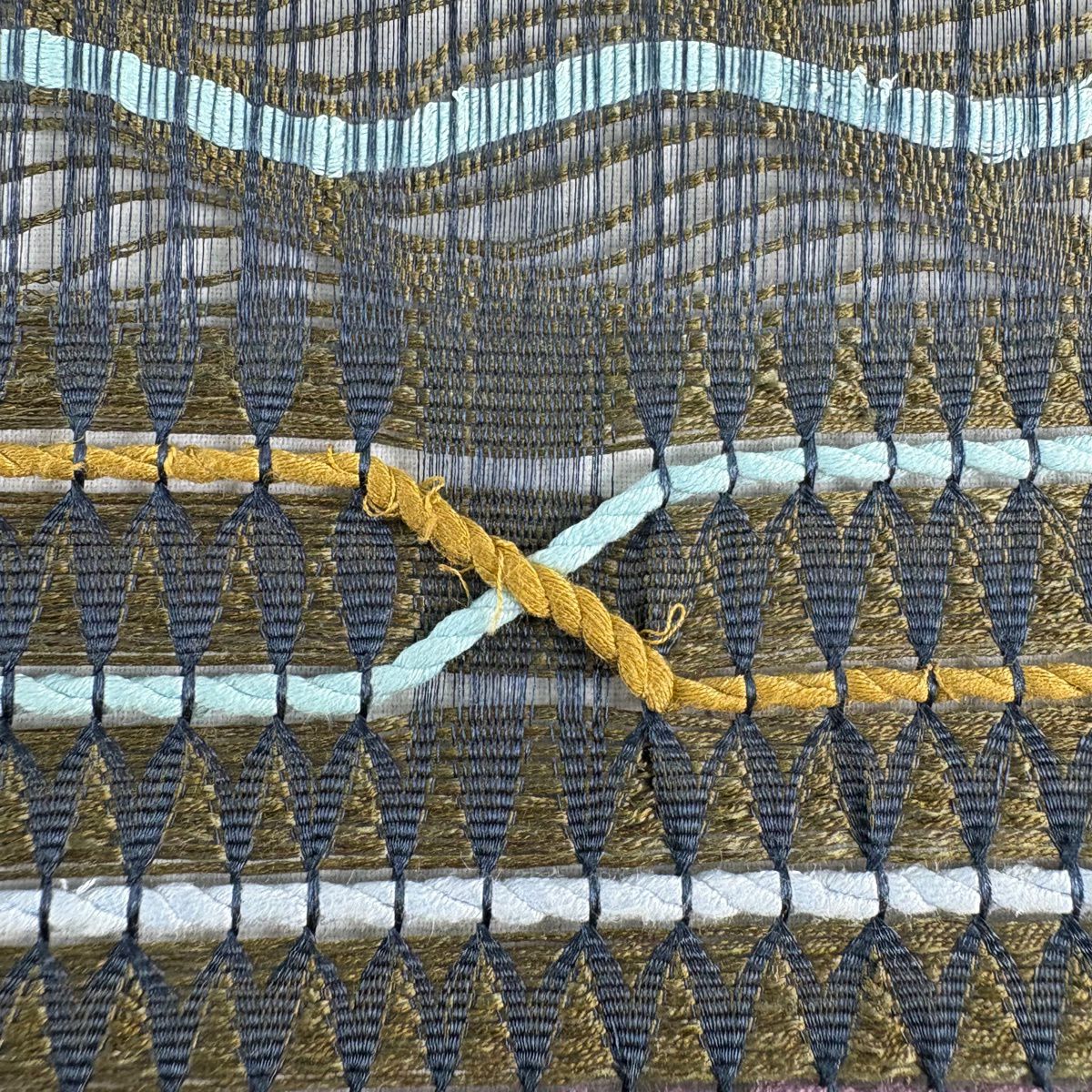【美品】 袋帶 秀品級 幾何學 青灰 深藍色 正蠶絲