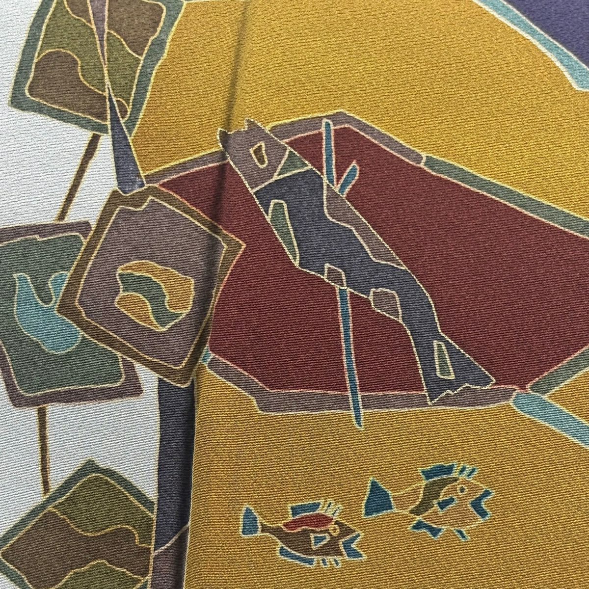 名古屋帶 秀品級 魚 生物 金銀彩 山吹茶 純蠶絲