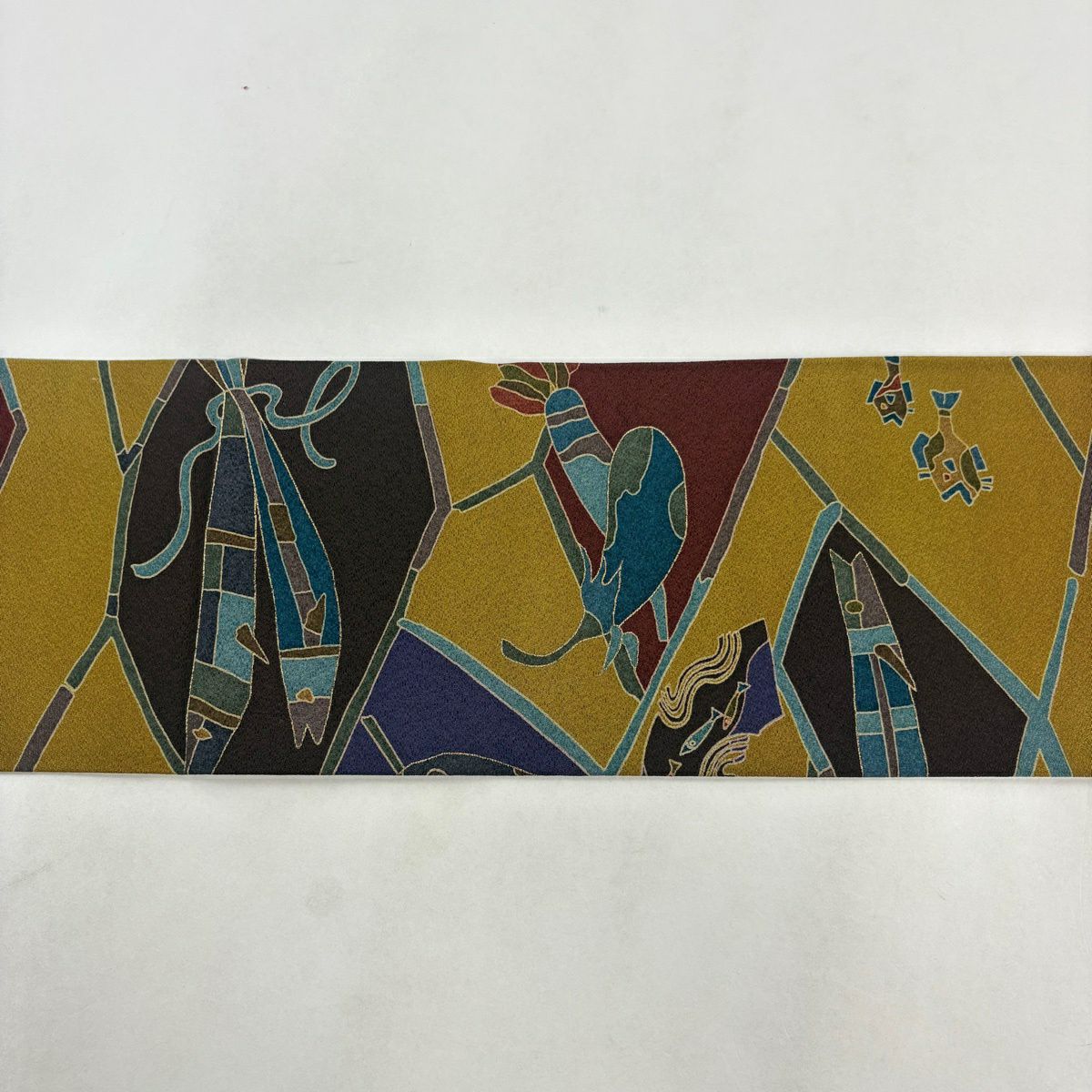 名古屋帶 秀品級 魚 生物 金銀彩 山吹茶 純蠶絲