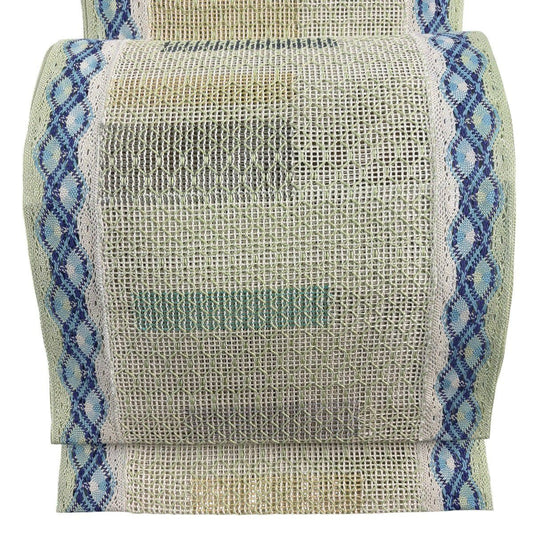 【美品】名古屋帶 秀品級 夏帶 羅 幾何學 薄綠 純蠶絲
