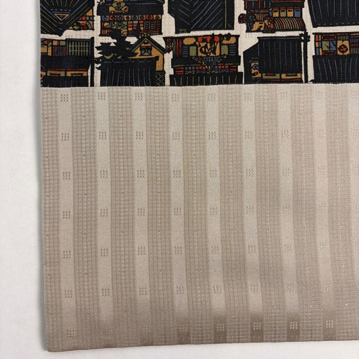 【美品】名古屋帶 秀品級 建築 人物 灰茶 純蠶絲