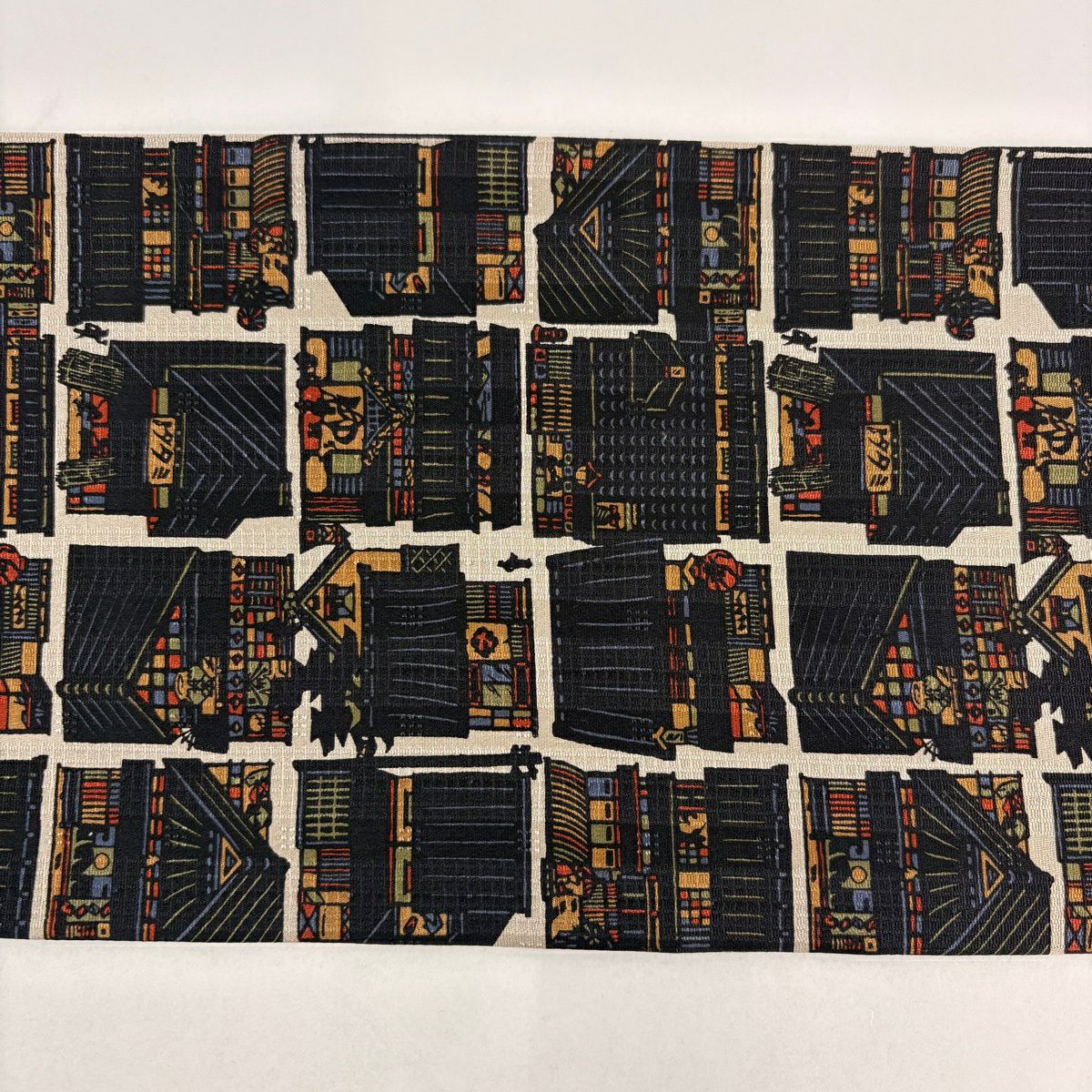 【美品】名古屋帶 秀品級 建築 人物 灰茶 純蠶絲