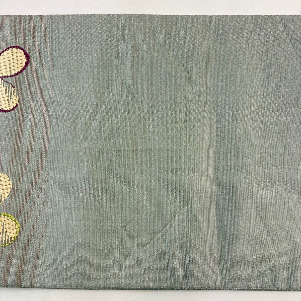 【美品】 袋帶 秀品級 梅花 波 銀線 灰色 六通 純蠶絲