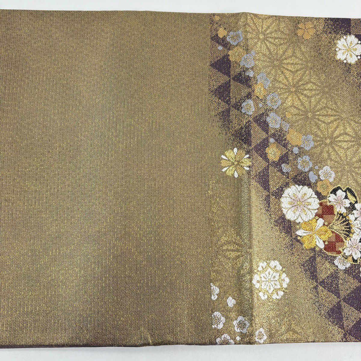 袋帶 秀品級 大和 櫻花 鱗片 金金箔 金絲 黃土色 六通 純蠶絲