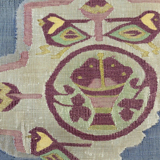 名古屋帶 優品級 帝王紫 附落款 八寸名古屋帶 松樹葉仕立 雲紋 器物 金絲 青灰色 純蠶絲