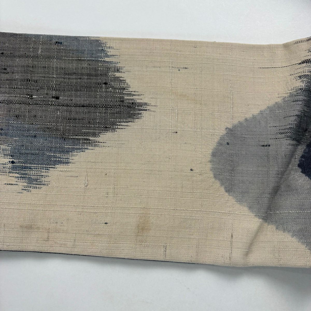 名古屋帶 秀品級 紬織織 幾何學圖案 流水 絞染 米色 純蠶絲