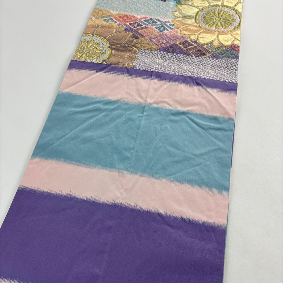 【美品】 袋帶 秀品級 關西仕立 振袖禮服禮服用 菊花 花菱 金銀彩 金金箔 紫 六通 純蠶絲