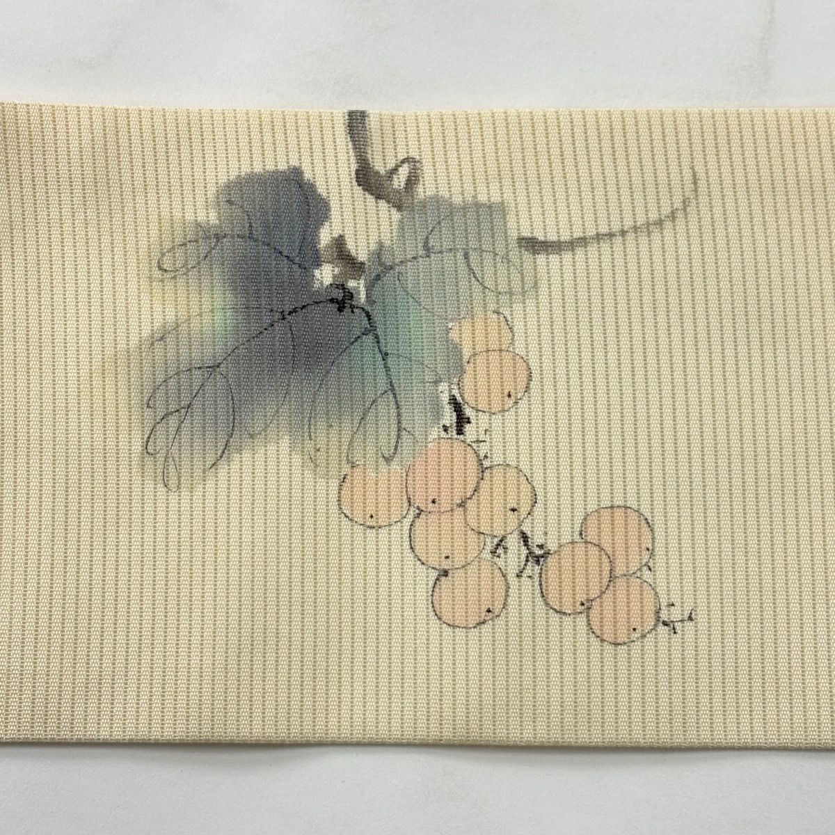 名古屋帶 秀品級 附落款 夏帶 絽 葡萄 米色 純蠶絲