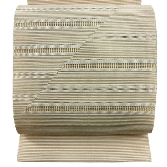 【美品】名古屋帶 秀品級 夏帶 絽 松樹葉仕立 八寸名古屋帶 幾何學 米色 純蠶絲
