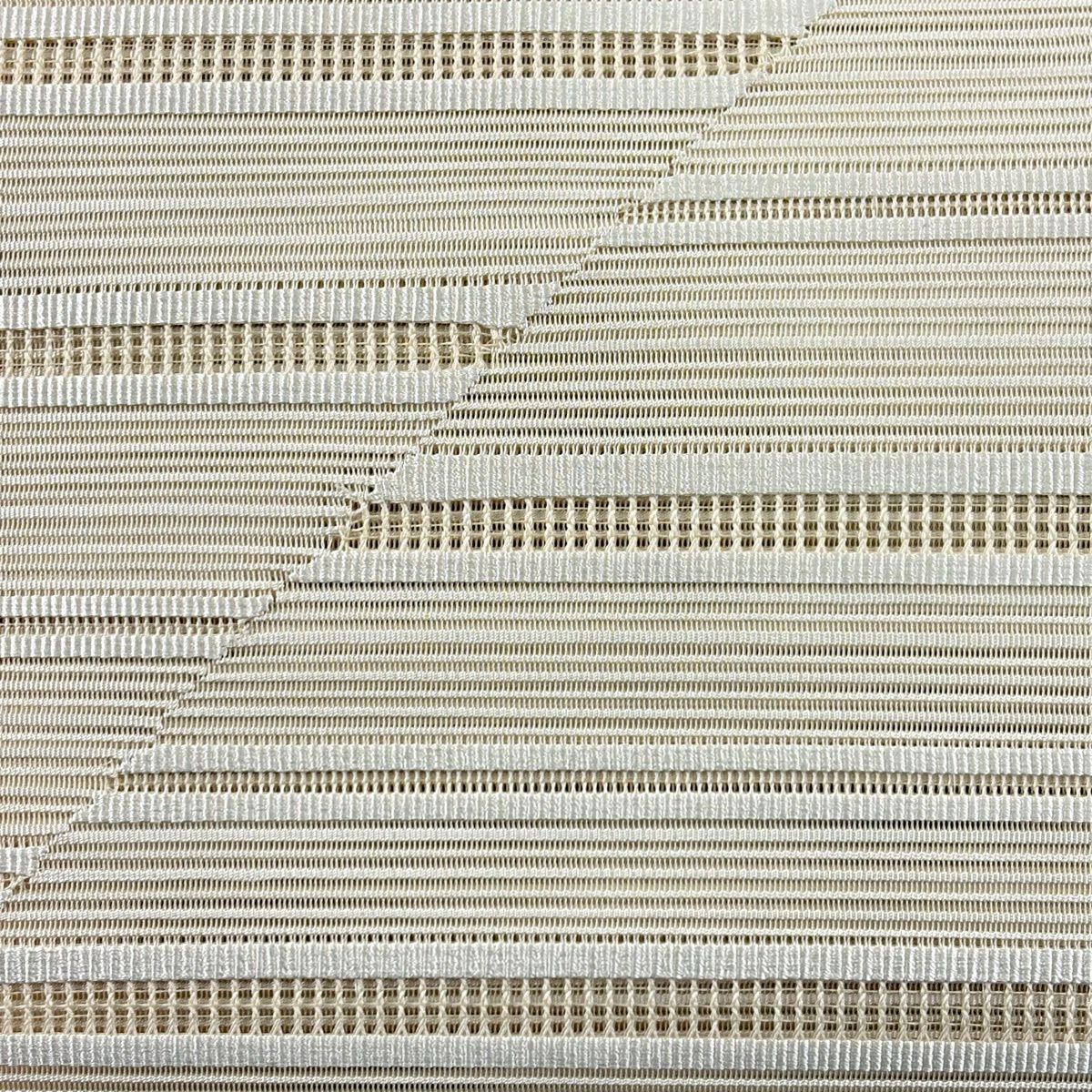 【美品】名古屋帶 秀品級 夏帶 絽 松樹葉仕立 八寸名古屋帶 幾何學 米色 純蠶絲