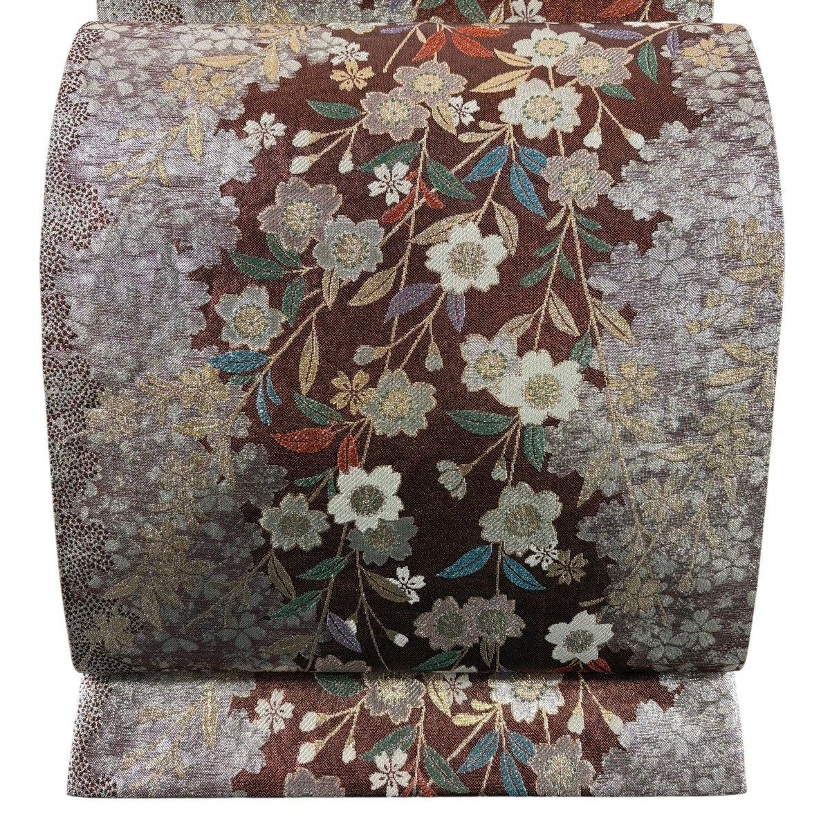 【美品】 袋帶 秀品級 櫻花 金金箔 紅 六通 純蠶絲