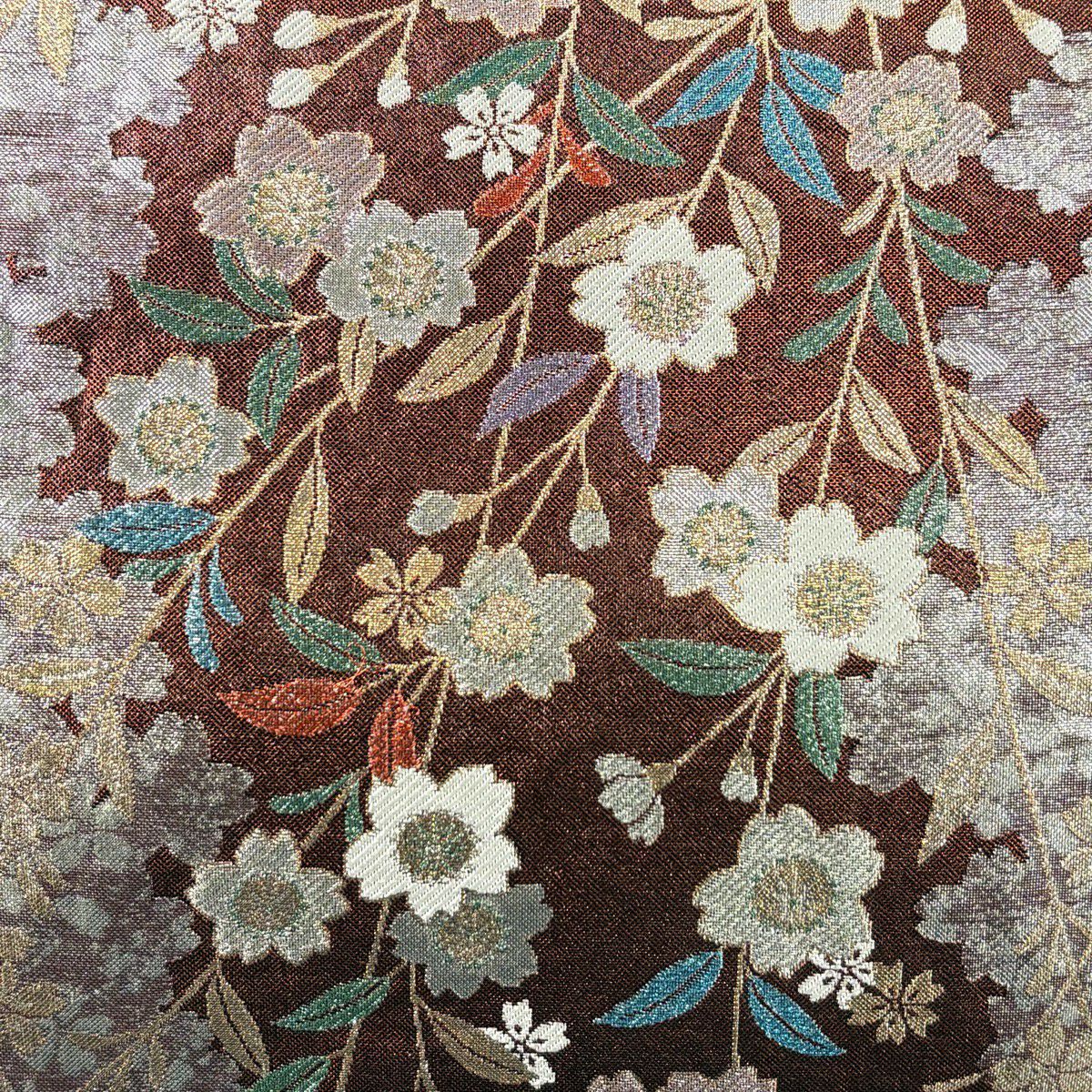 【美品】 袋帶 秀品級 櫻花 金金箔 紅 六通 純蠶絲