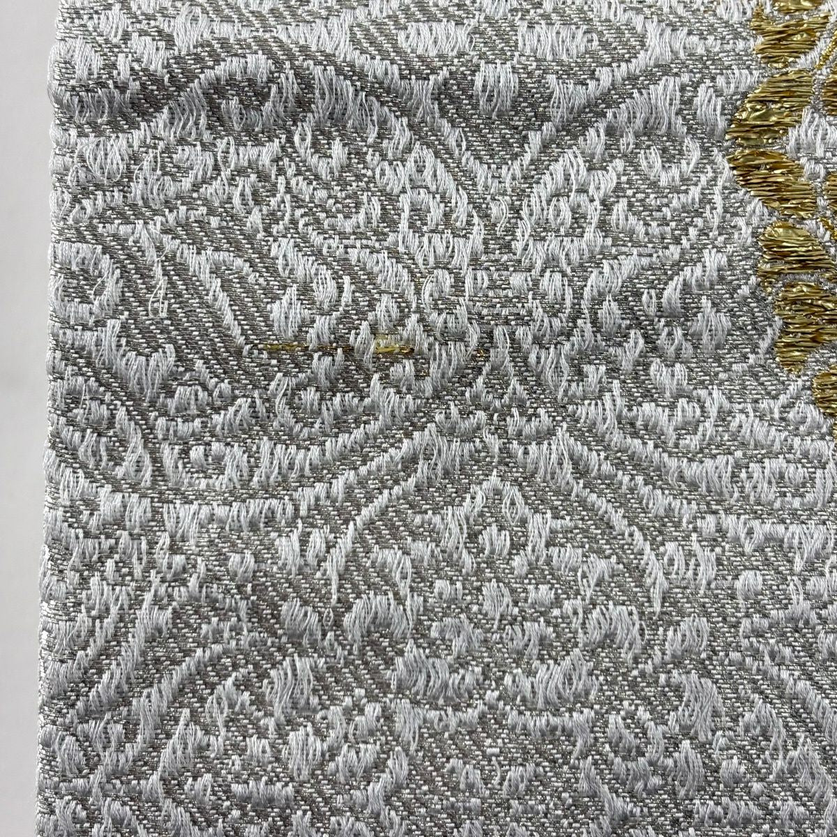 【美品】 袋帶 秀品級 華紋 葡萄唐草紋 金銀線 金金箔 灰 深藍 六通 純蠶絲