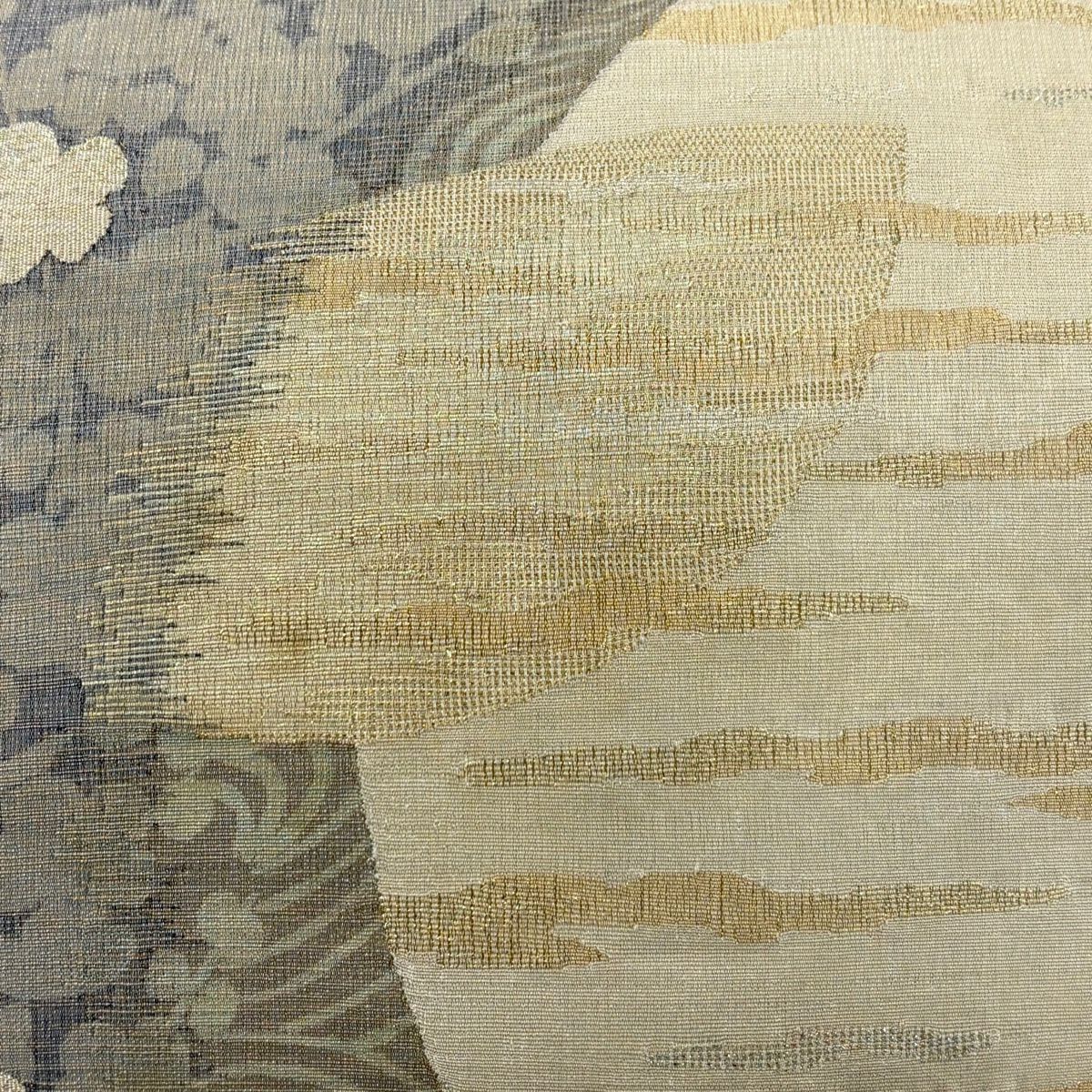 【美品】 袋帶 秀品級 枝梅花 霞 金銀彩 灰 深藍色 お太鼓柄 純蠶絲