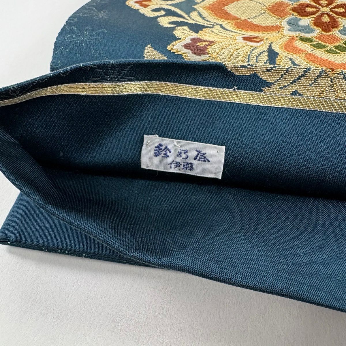 【美品】 袋帶 秀品級 鈴乃屋 華紋 金糸 青綠 六通 純蠶絲