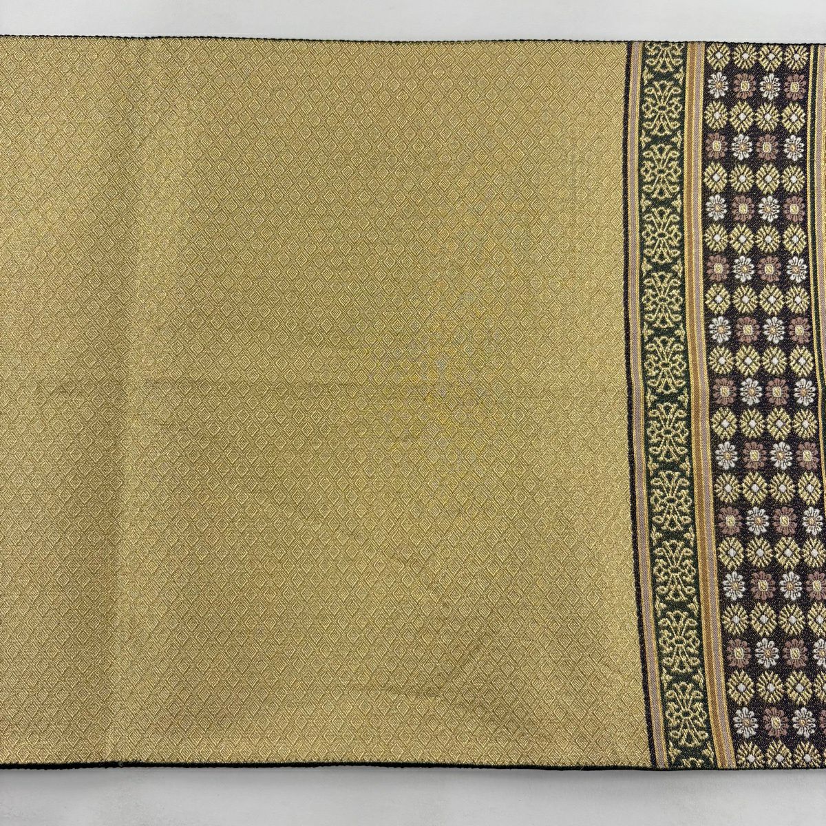 【美品】 袋帶 優品級 草花紋紋 條紋 金絲 金 六通 純蠶絲