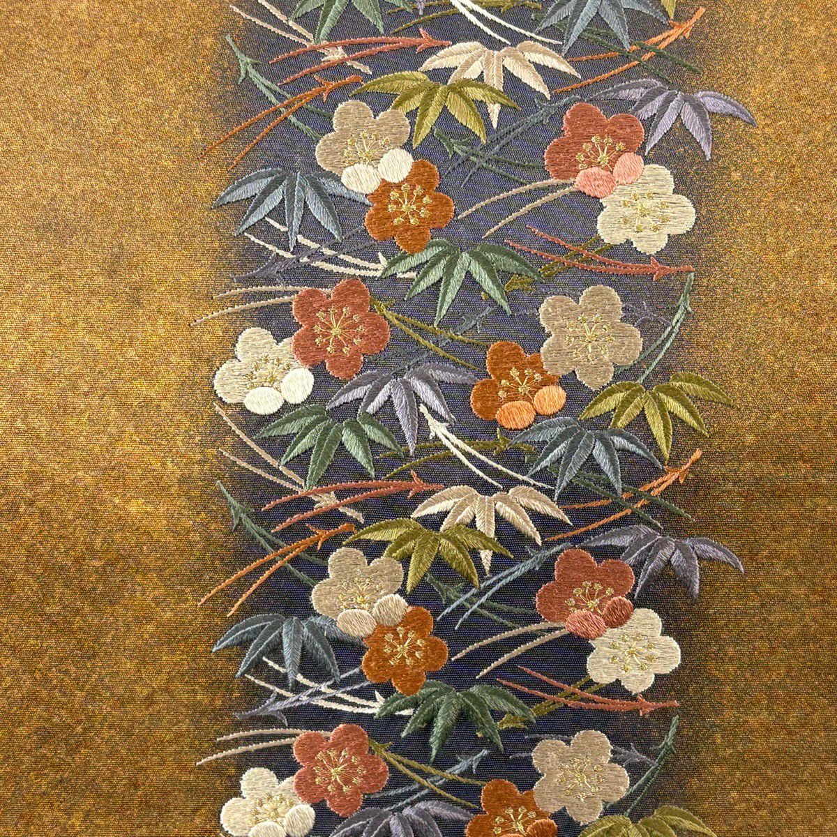 袋帶 秀品級 松樹竹子梅花 金絲 金銀彩 深紫 お太鼓圖案 純蠶絲