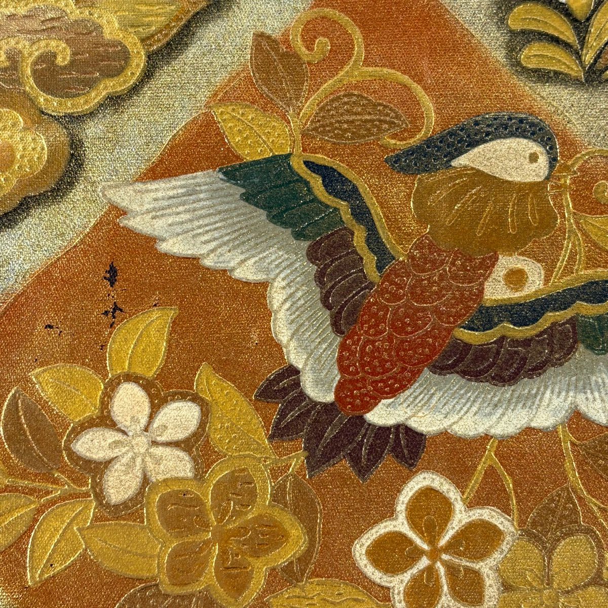袋帶 秀品級 花鳥 蝶 金銀彩 螺鈿 金色 大鼓圖案 純蠶絲