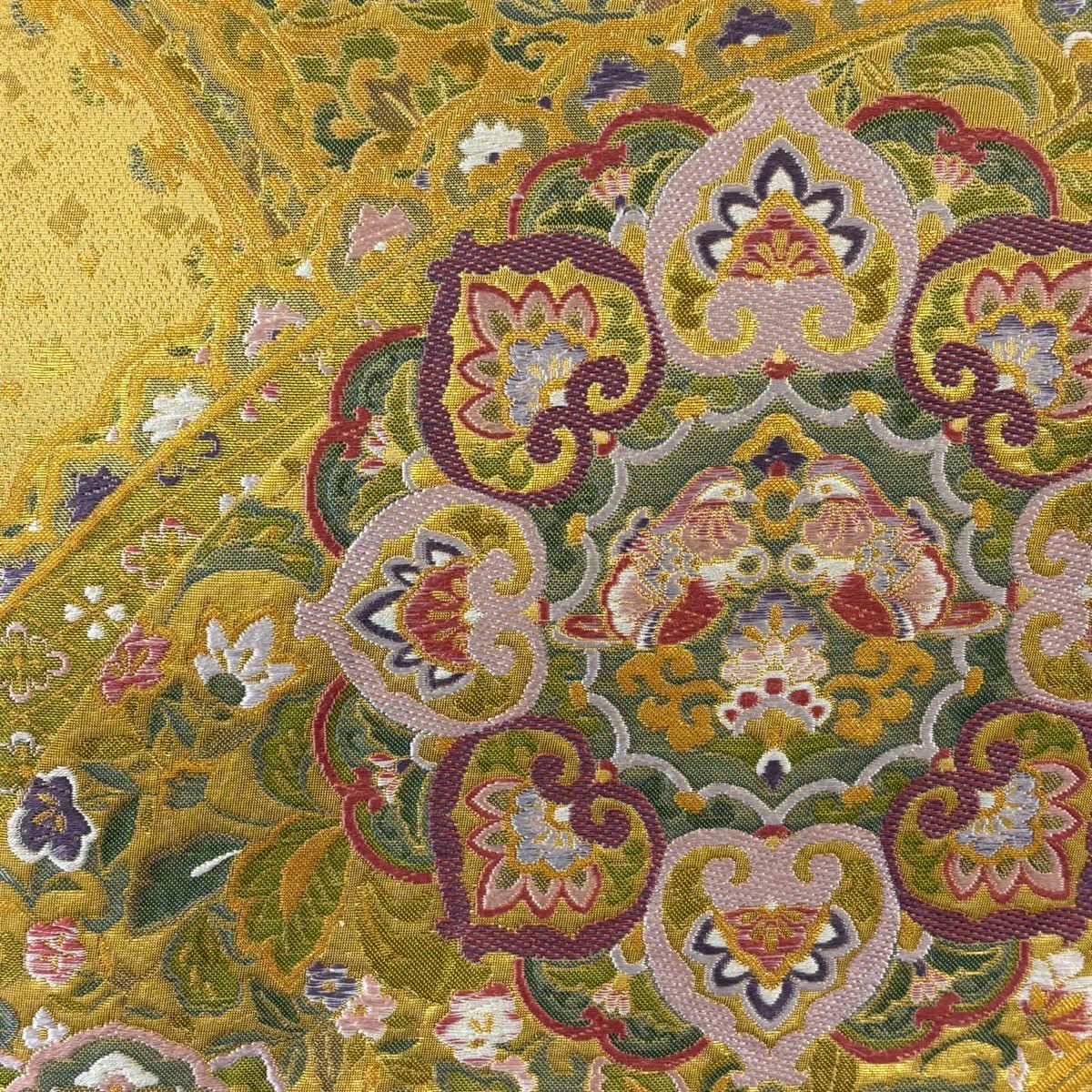 【美品】 袋帶 秀品級 向鳥 華紋 金絲 金金箔 金 六通 純蠶絲