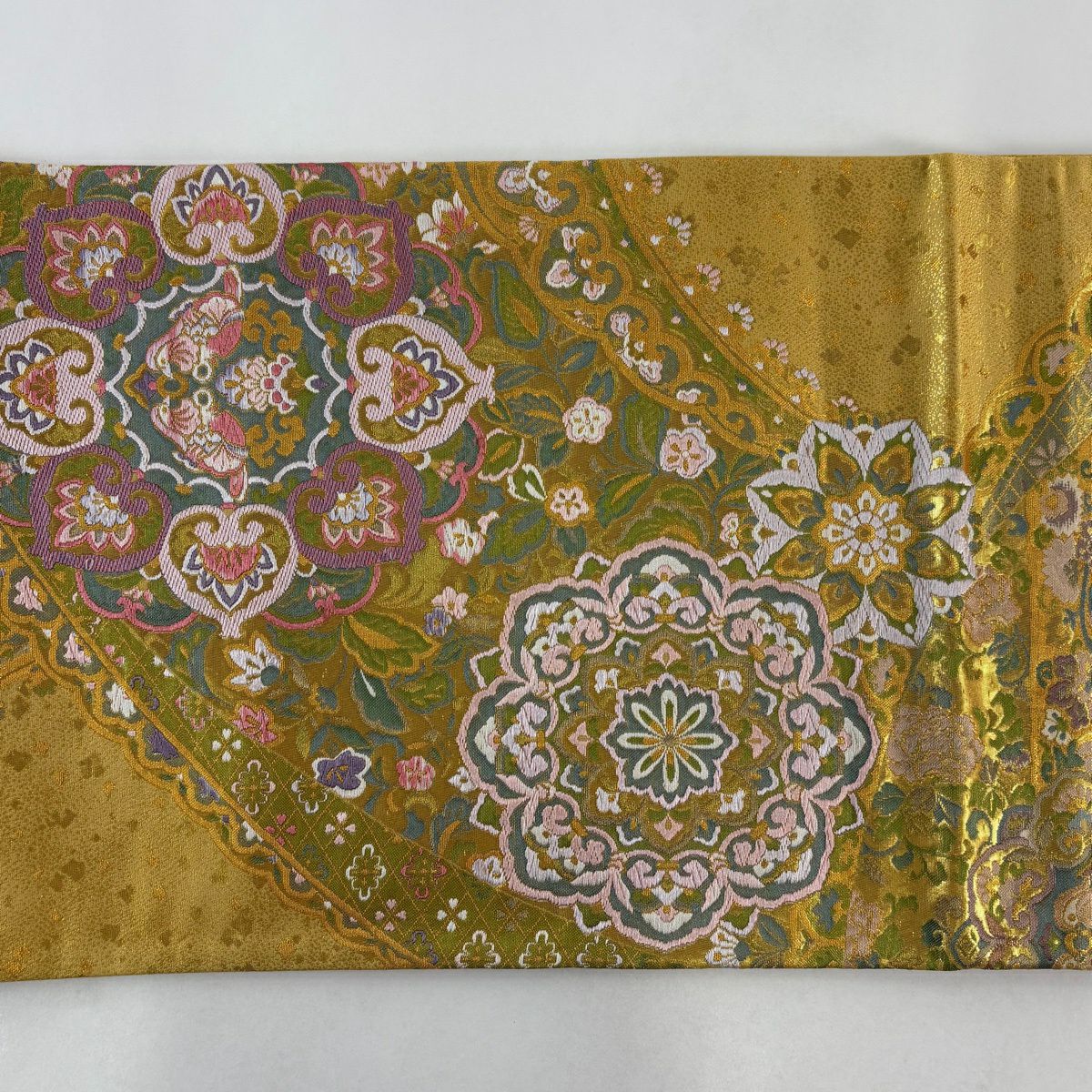 【美品】 袋帶 秀品級 向鳥 華紋 金絲 金金箔 金 六通 純蠶絲