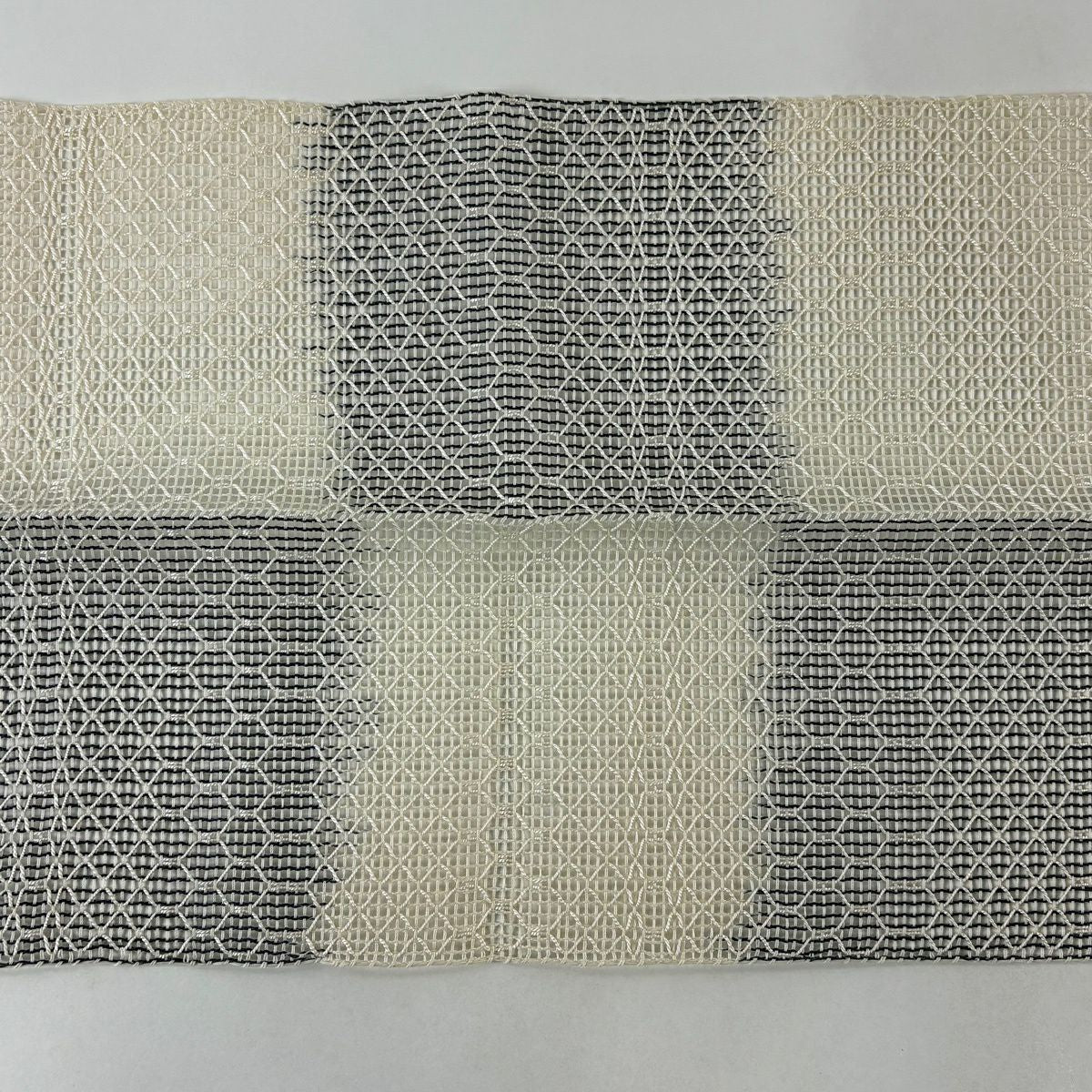 名古屋帶 秀品級 夏帶 羅 八寸名古屋帶 松樹葉仕立 幾何學圖案 奶油色 純蠶絲