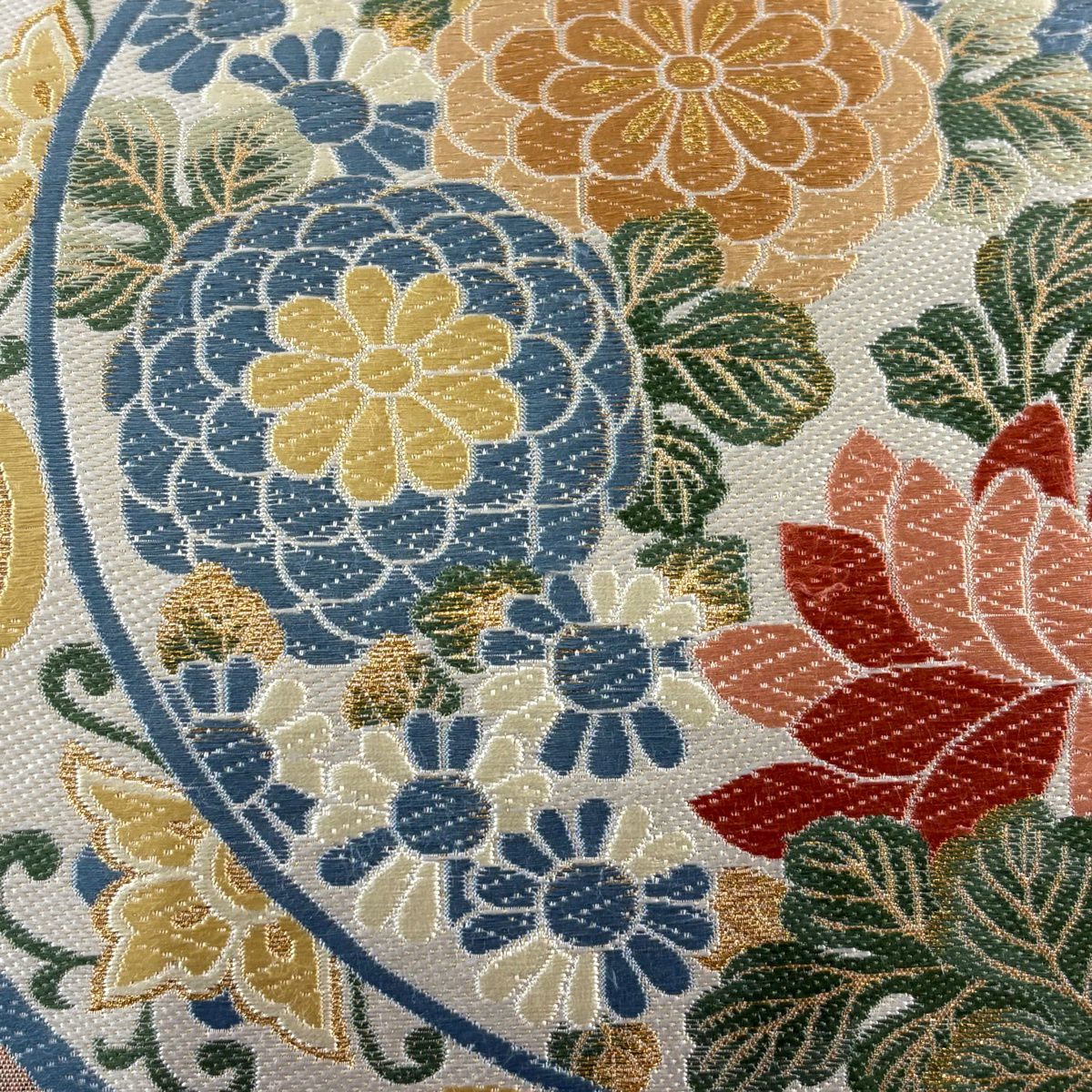 袋帶 秀品級 牡丹 菊花 金絲 刺繡 金 六通 純蠶絲