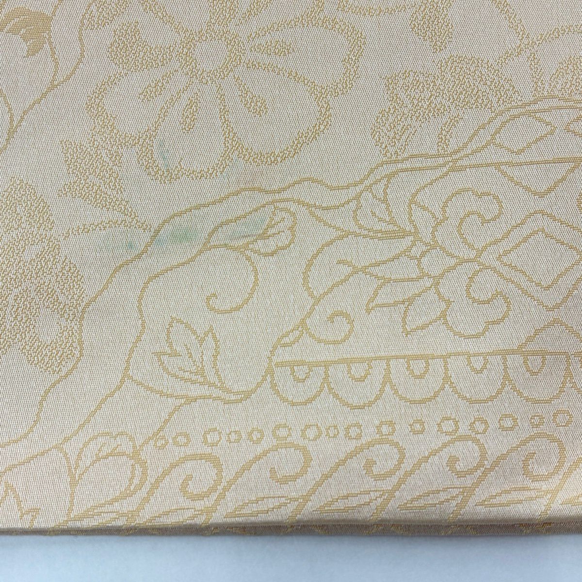 名古屋帶 秀品級 花唐草紋 道長取 金金箔 米色 純蠶絲