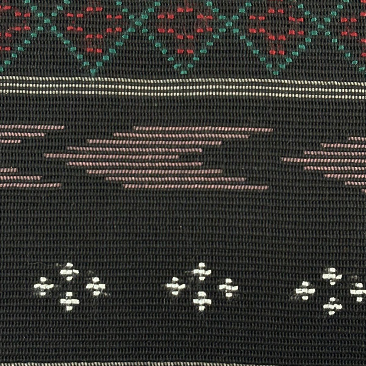 【美品】 名古屋帶 優品級 八寸名古屋帶 松樹葉仕立 夏帶 菱紋 縞紋 刺繡 黑 純蠶絲