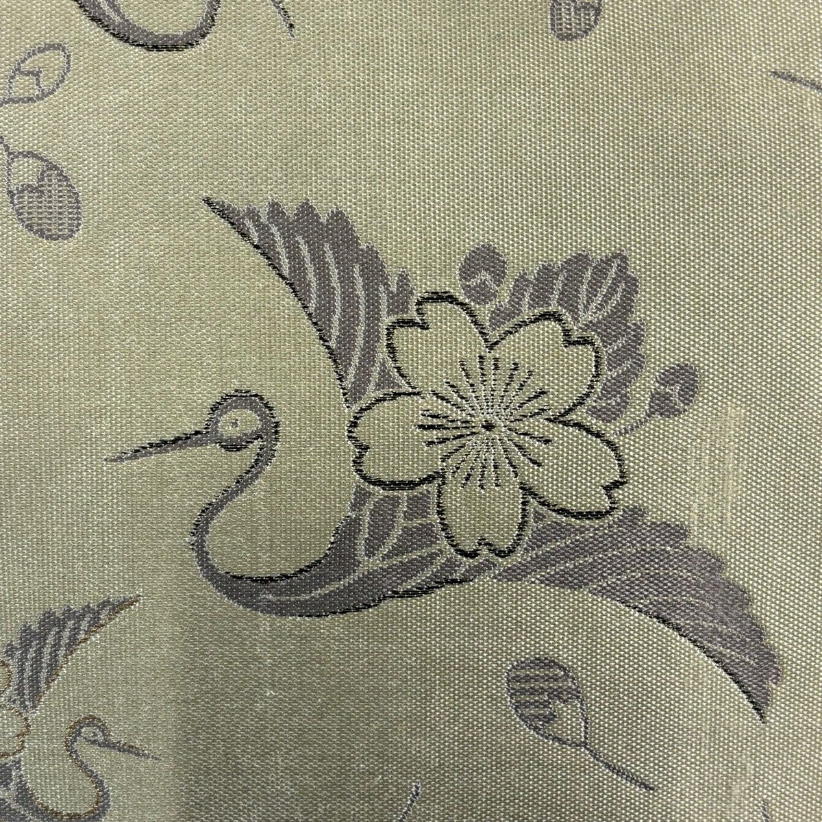 名古屋帶 秀品級櫻花 仙鶴 金絲 米色 純蠶絲