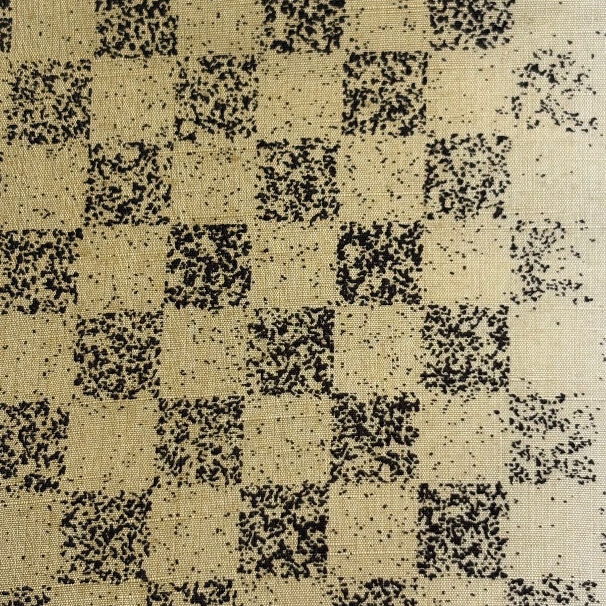 【美品】名古屋帶 秀品級 紬織織 市松樹 文字文 漸變 黃土色 純蠶絲