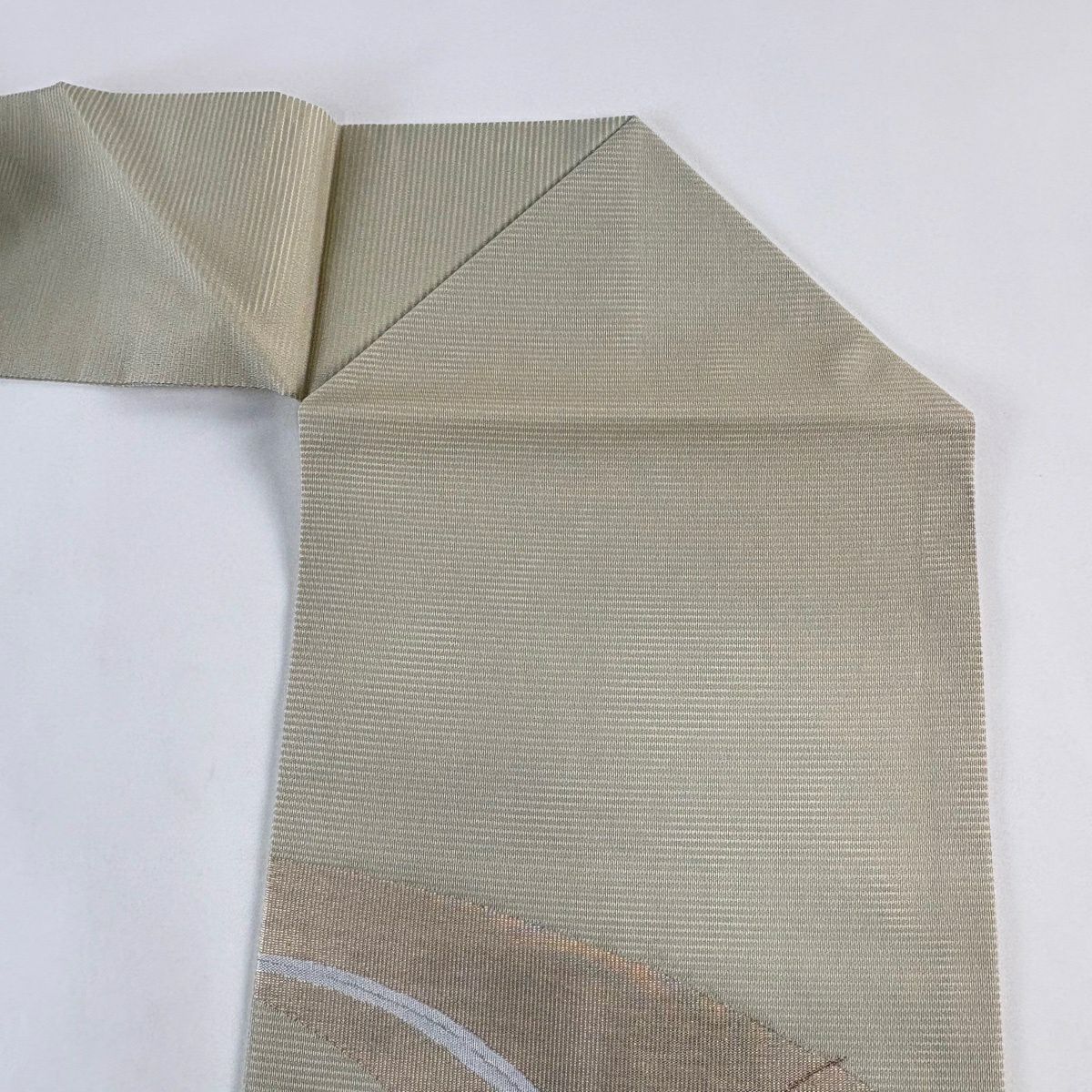 名古屋帶 秀品級 夏帶 絽 鈴蟲 葉紋 金金箔 灰綠 純蠶絲