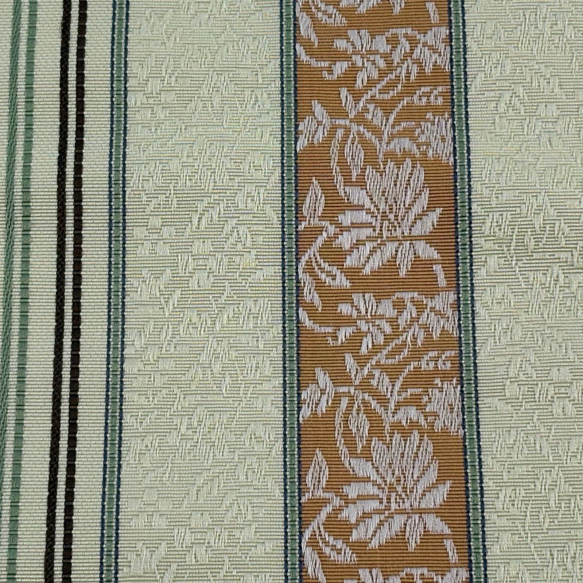 【美品】半幅帶 秀品級 證書齊全 博多織 草花紋紋 縞 薄綠 純蠶絲