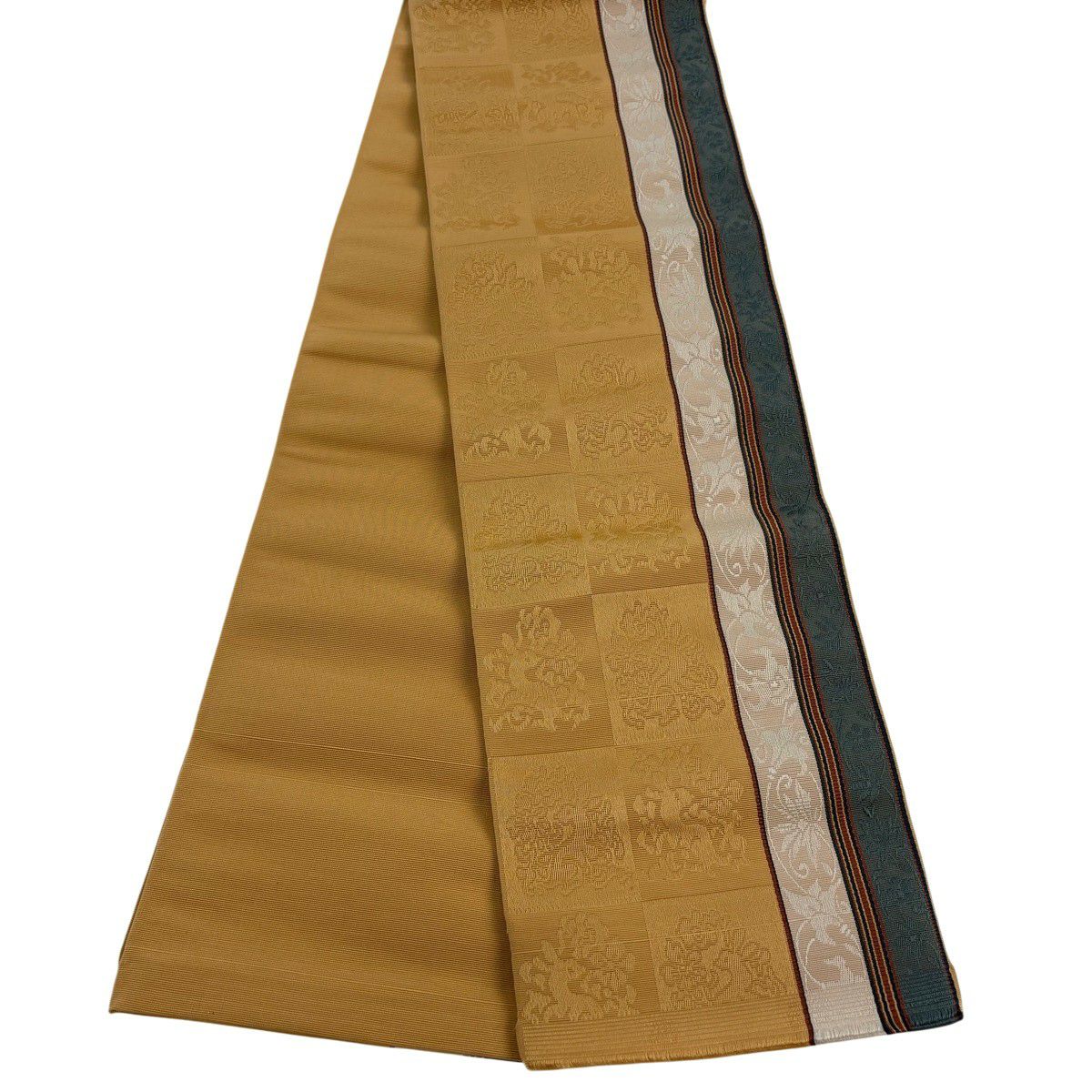 【美品】半幅帶 秀品級 證書齊全 博多織 縞地紋 山吹 純蠶絲