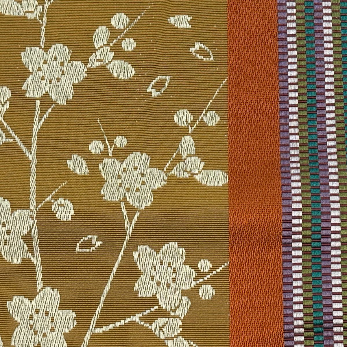 【美品】半幅帶 秀品級 證書齊全 博多織 枝櫻 縞 黃土 純蠶絲