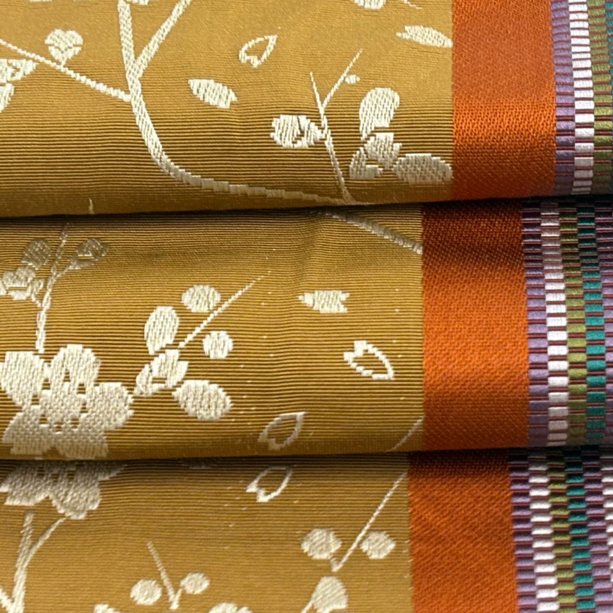 【美品】半幅帶 秀品級 證書齊全 博多織 枝櫻 縞 黃土 純蠶絲