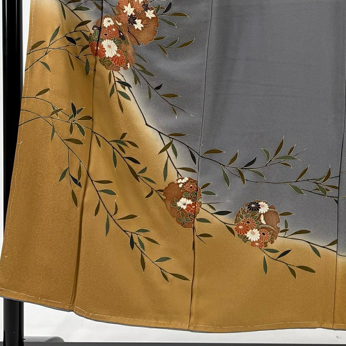 訪問服 身長152cm 袖長63cm S 雙層 雪輪 草花紋 金彩裝飾 染分 灰 純蠶絲 秀品級