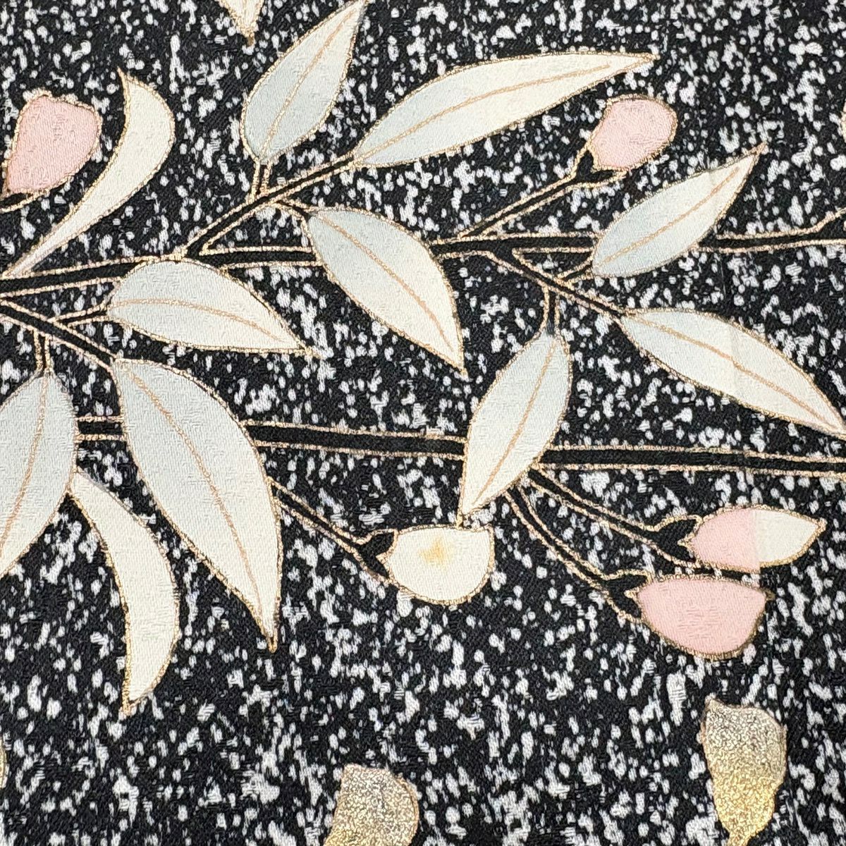【美品】訪問服 身長159cm 袖長64cm M 雙層 鈴乃屋 草花紋幾何圖案 金銀彩 黑灰 純蠶絲 優品級