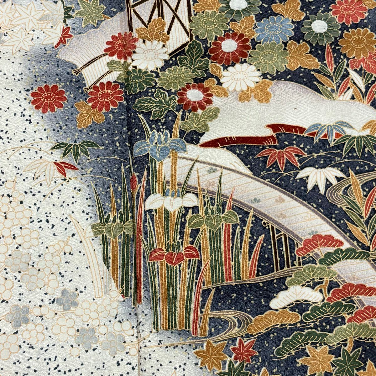 訪問服 身長161cm 袖長63cm S 雙層 橋 松樹竹子梅花 金銀彩 染分 灰白 純蠶絲 秀品級