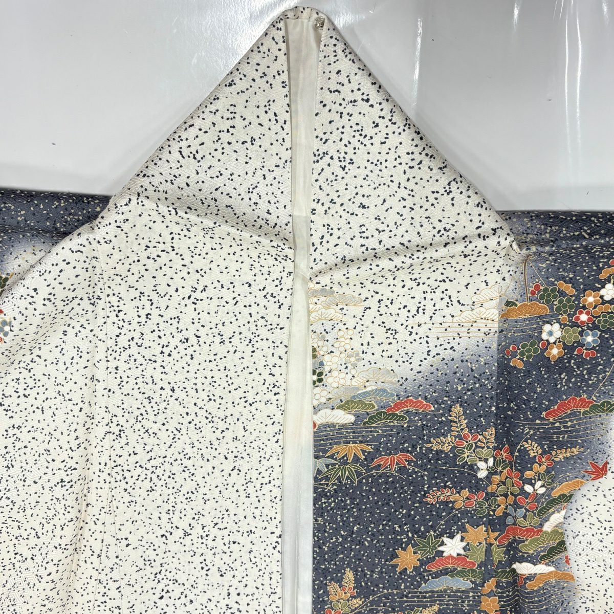 訪問服 身長161cm 袖長63cm S 雙層 橋 松樹竹子梅花 金銀彩 染分 灰白 純蠶絲 秀品級