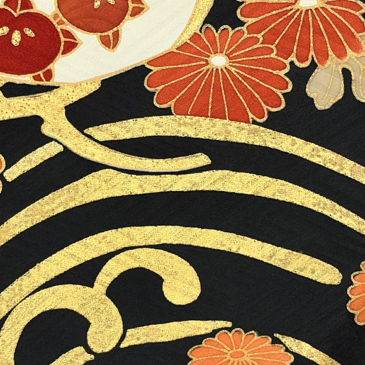 振袖禮服 身長168.5cm 袖長67cm M 雙層 松樹梅花 御所車 金絲 金銀彩 黑 純蠶絲 秀品級