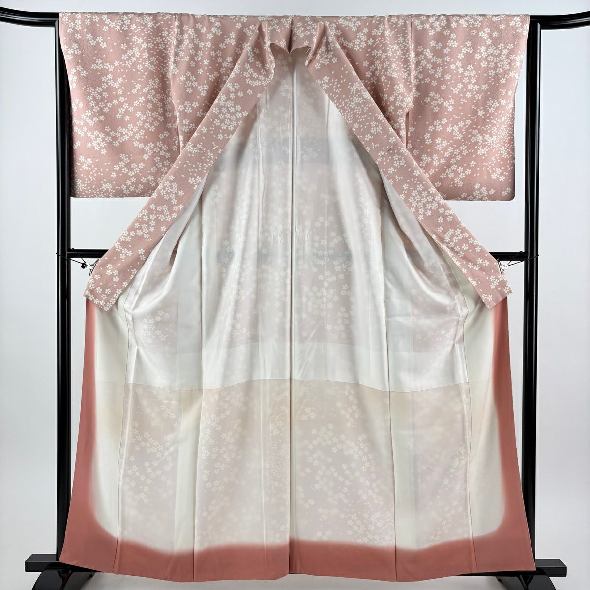 小紋 身長162cm 袖長65cm M 雙層櫻花花瓣 粉紅 純蠶絲 優品級