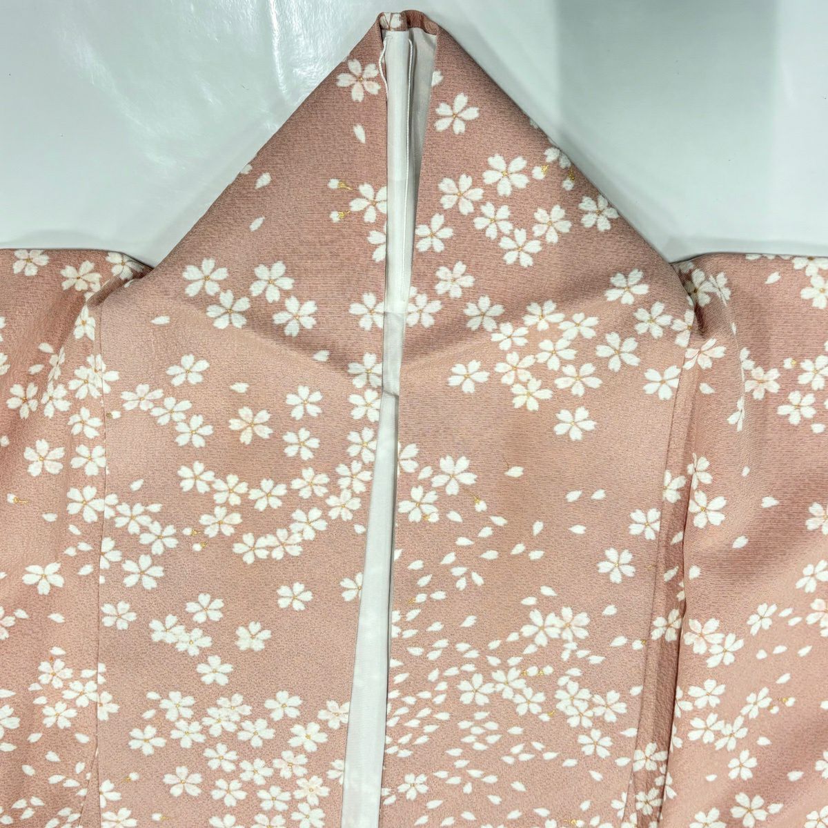 小紋 身長162cm 袖長65cm M 雙層櫻花花瓣 粉紅 純蠶絲 優品級